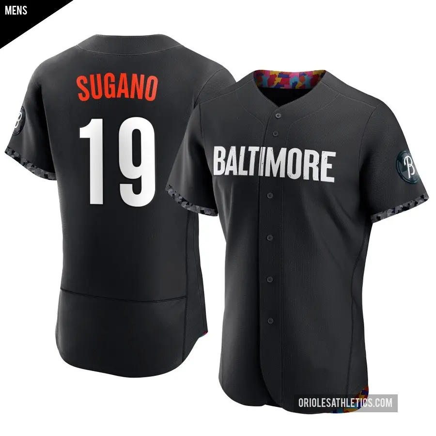 Men's Baltimore Orioles ＃19 Tomoyuki Sugano Authentic Black 2023 City Connect Jersey