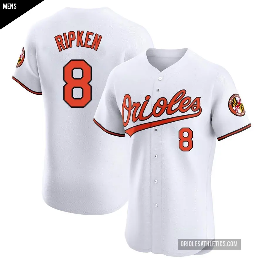 Men's Baltimore Orioles ＃8 Cal Ripken Elite White Home Jersey