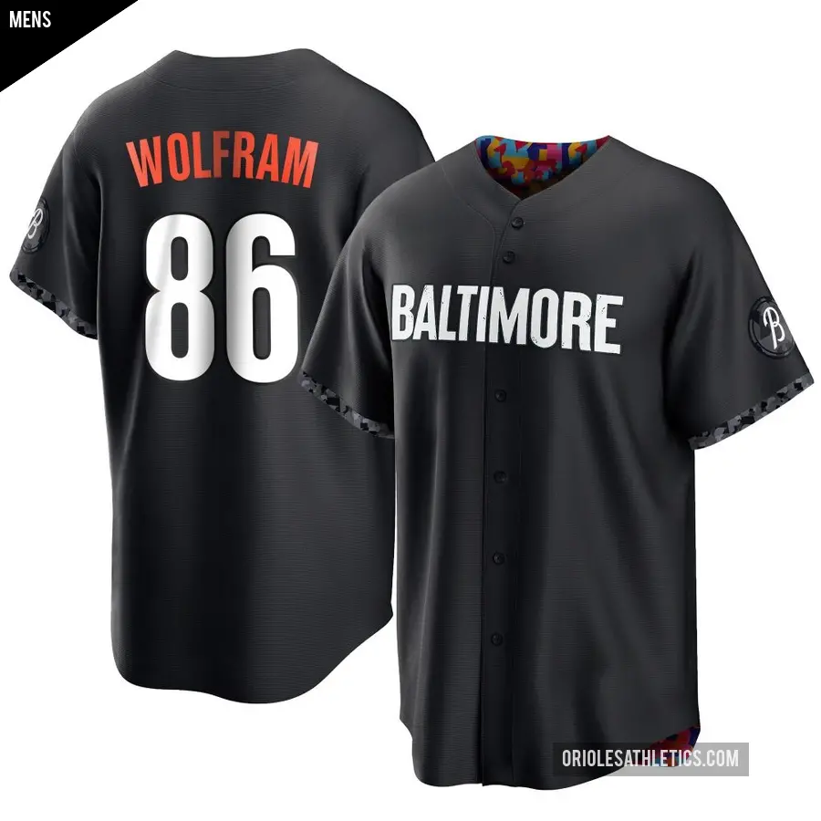 Men's Baltimore Orioles ＃86 Grant Wolfram Replica Black 2023 City Connect Jersey