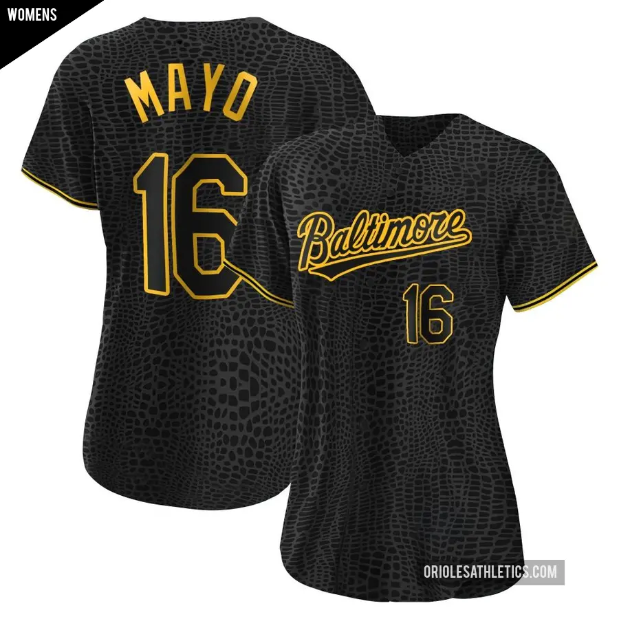 Women's Baltimore Orioles ＃16 Coby Mayo Authentic Black Snake Skin City Jersey