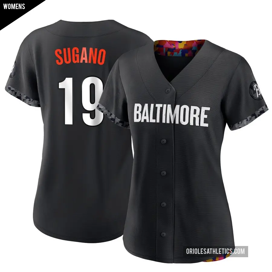 Women's Baltimore Orioles ＃19 Tomoyuki Sugano Authentic Black 2023 City Connect Jersey