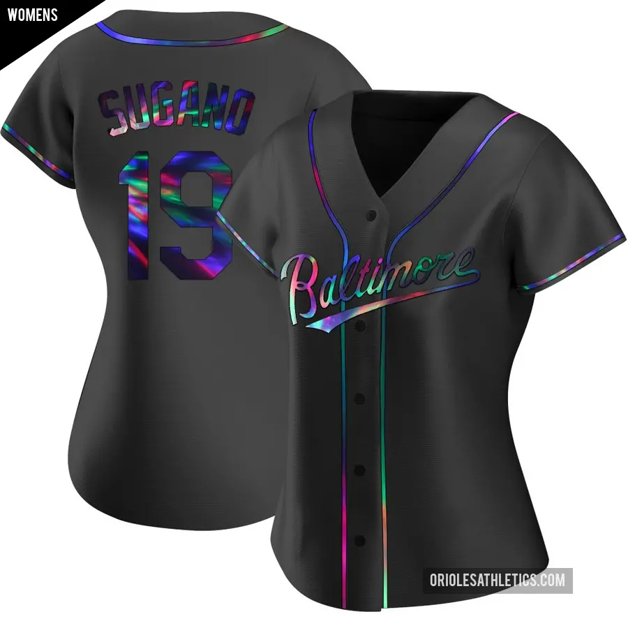 Women's Baltimore Orioles ＃19 Tomoyuki Sugano Replica Black Holographic Alternate Jersey