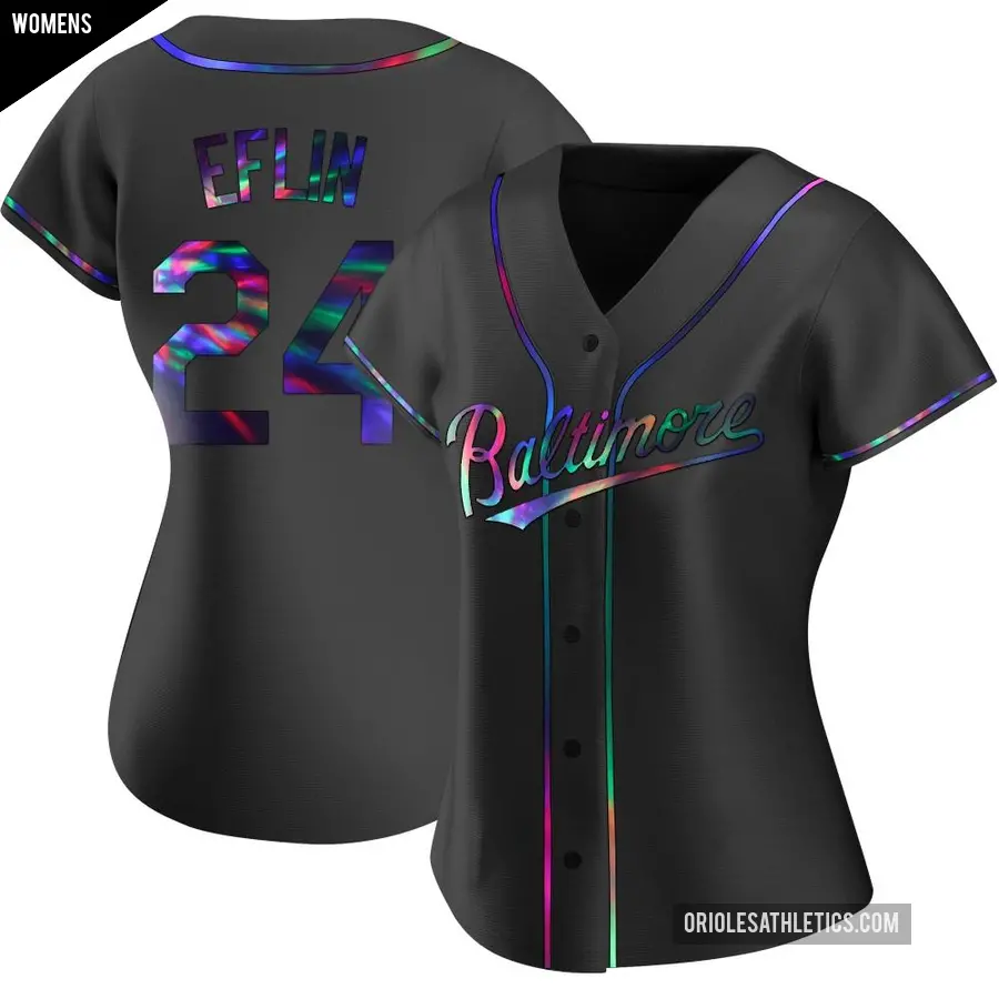 Women's Baltimore Orioles ＃24 Zach Eflin Replica Black Holographic Alternate Jersey