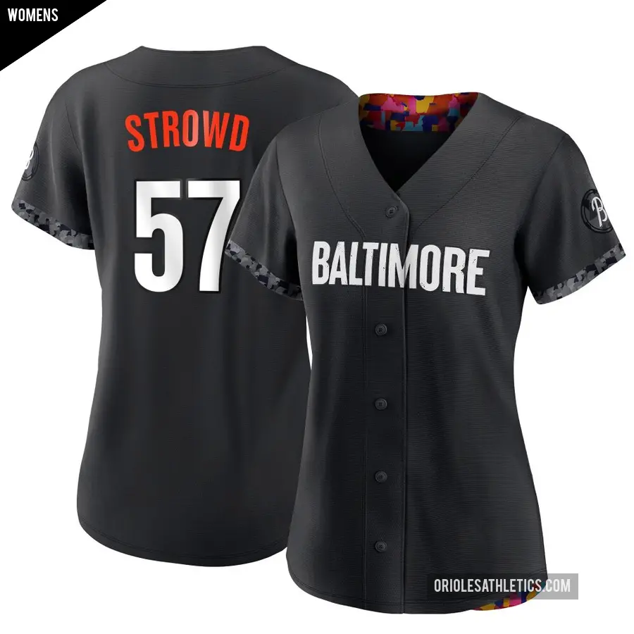 Women's Baltimore Orioles ＃57 Kade Strowd Replica Black 2023 City Connect Jersey