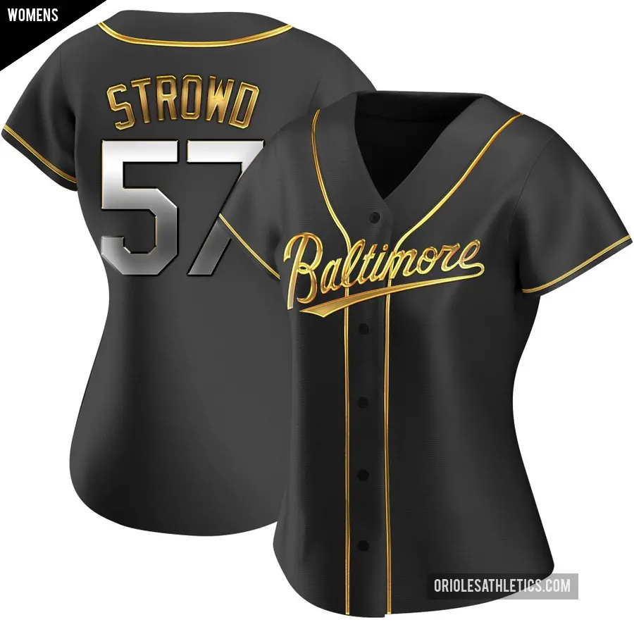 Women's Baltimore Orioles ＃57 Kade Strowd Replica Gold Black en Alternate Jersey