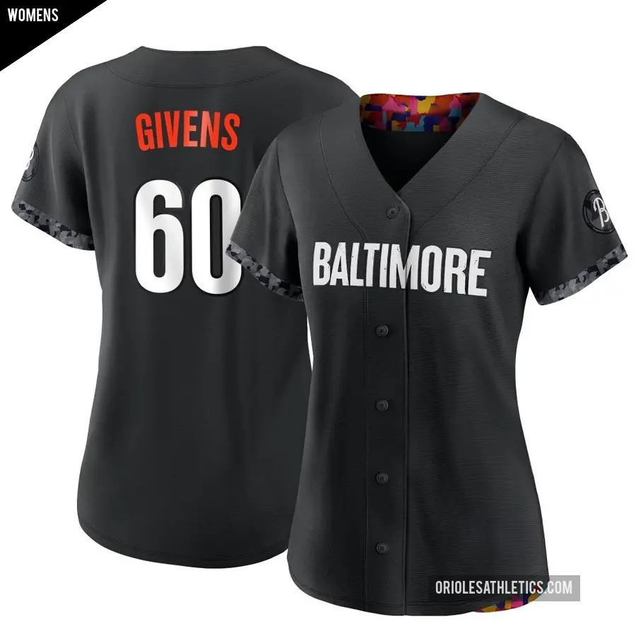 Women's Baltimore Orioles ＃60 Mychal Givens Authentic Black 2023 City Connect Jersey