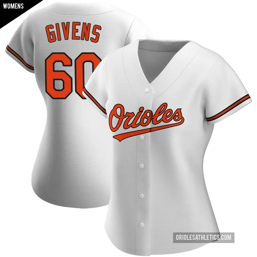 Women's Baltimore Orioles ＃60 Mychal Givens Authentic White Home Jersey