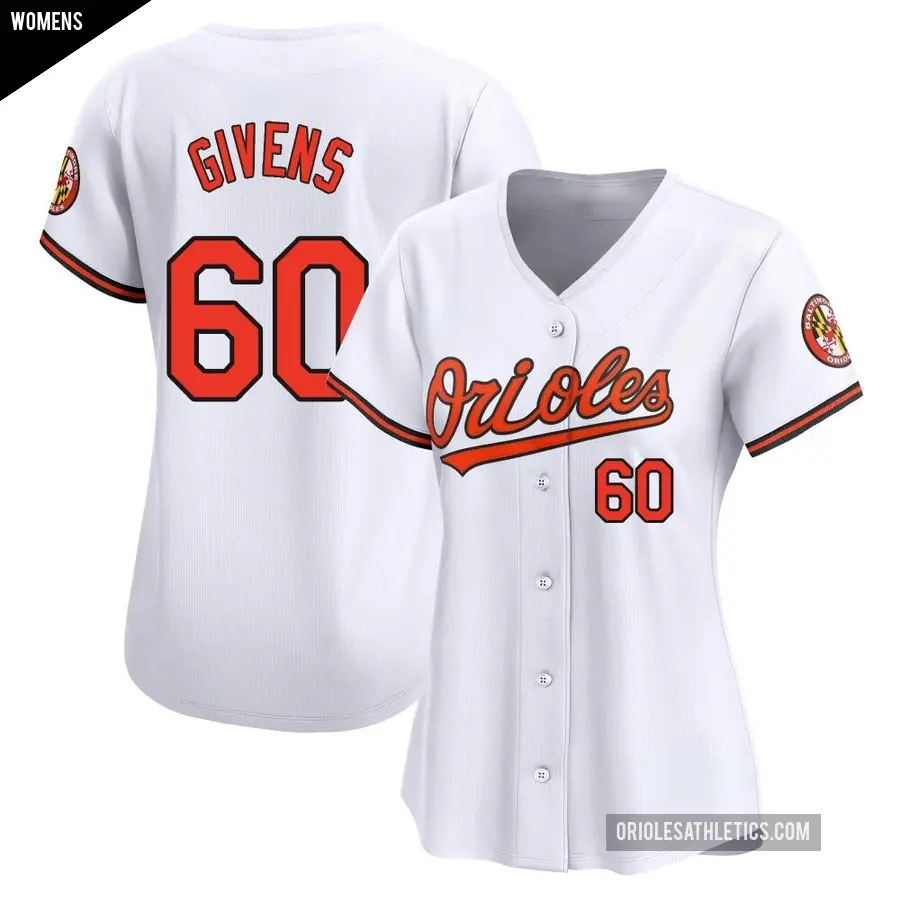 Women's Baltimore Orioles ＃60 Mychal Givens Limited White Home Jersey