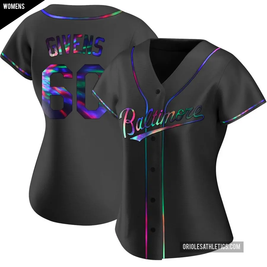 Women's Baltimore Orioles ＃60 Mychal Givens Replica Black Holographic Alternate Jersey