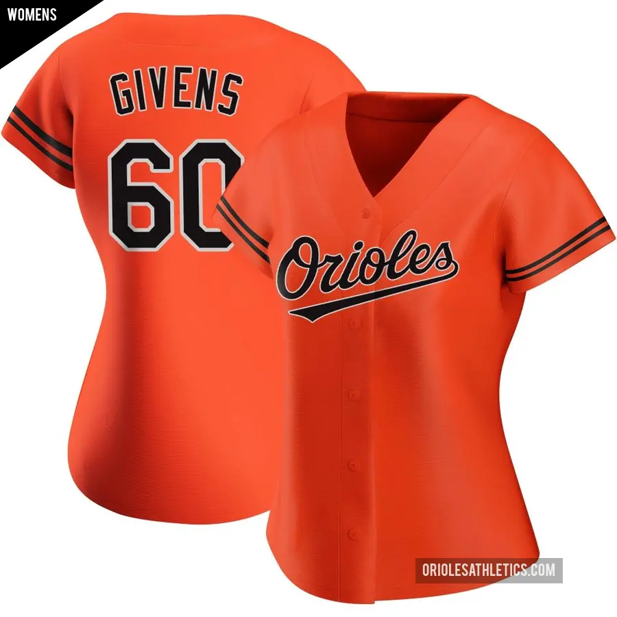 Women's Baltimore Orioles ＃60 Mychal Givens Replica Orange Alternate Jersey