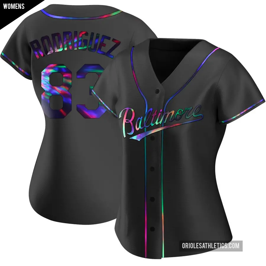 Women's Baltimore Orioles ＃83 Elvin Rodriguez Replica Black Holographic Alternate Jersey