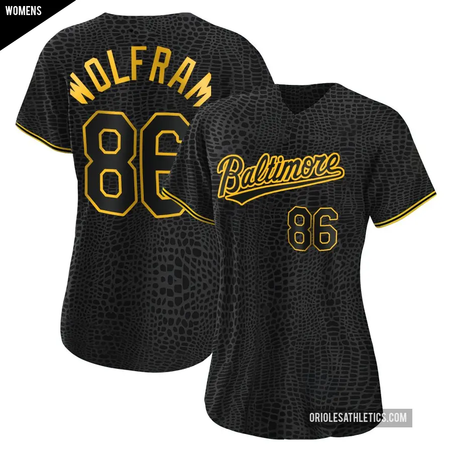 Women's Baltimore Orioles ＃86 Grant Wolfram Authentic Black Snake Skin City Jersey
