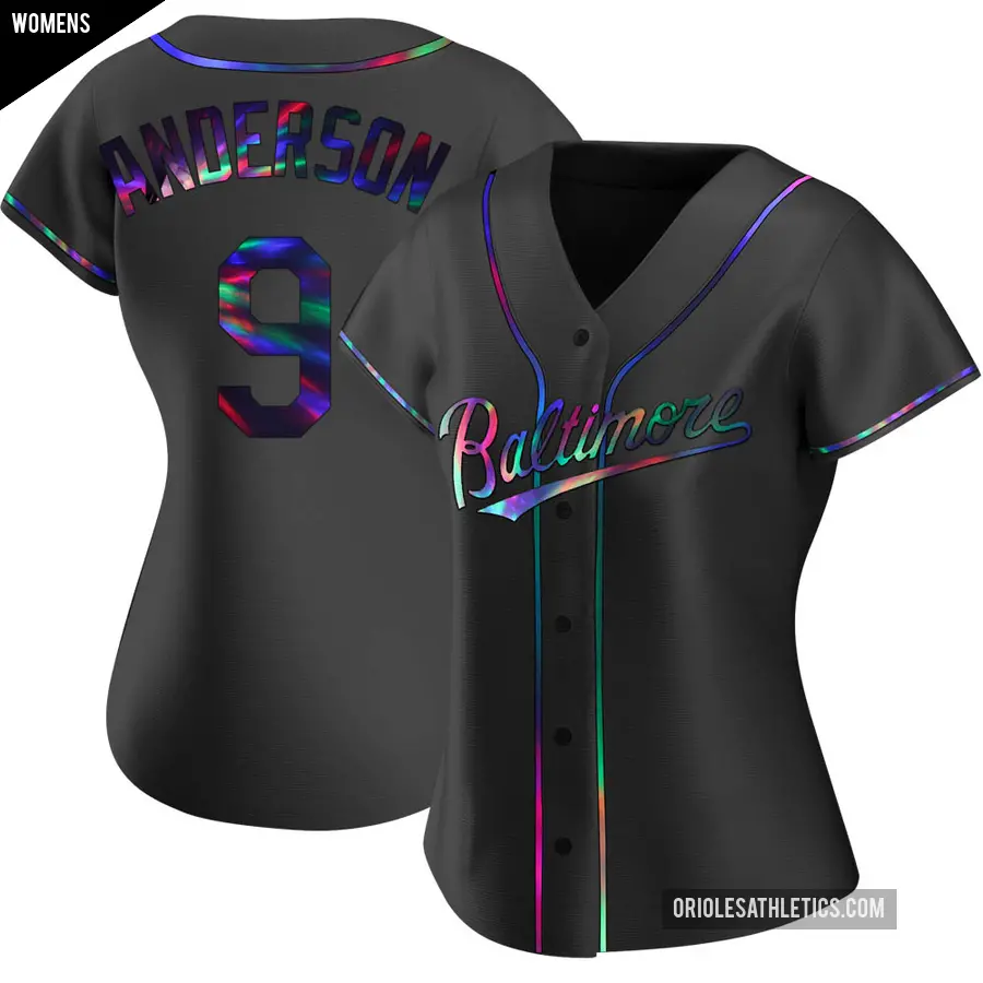 Women's Baltimore Orioles ＃9 Brady Anderson Replica Black Holographic Alternate Jersey