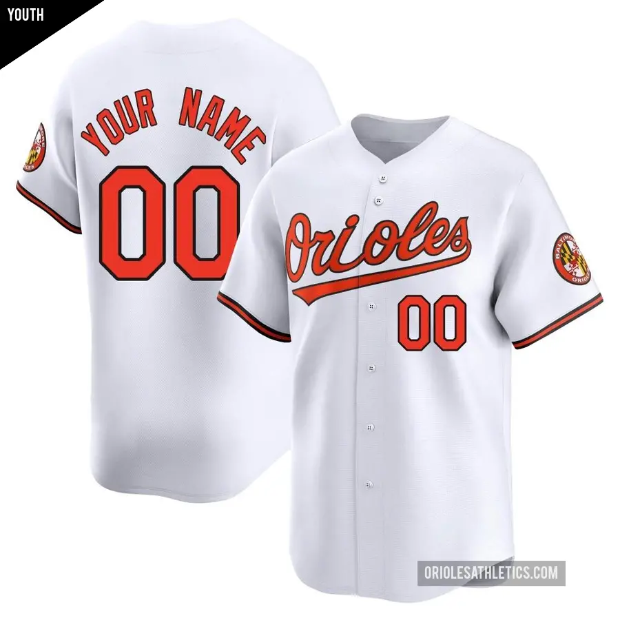 Youth Baltimore Orioles ＃00 Custom Limited White Home Jersey