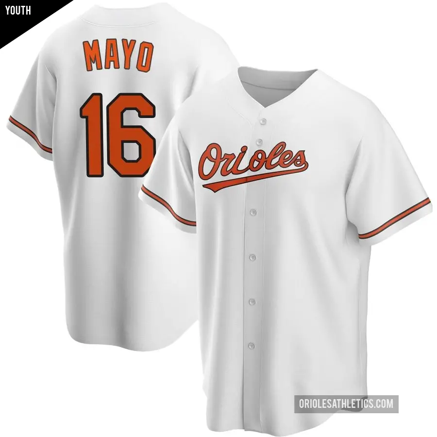 Youth Baltimore Orioles ＃16 Coby Mayo Replica White Home Jersey