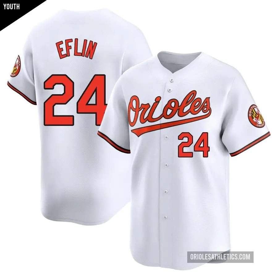 Youth Baltimore Orioles ＃24 Zach Eflin Limited White Home Jersey