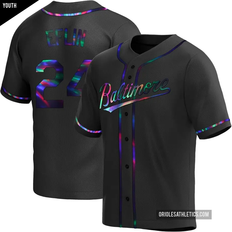 Youth Baltimore Orioles ＃24 Zach Eflin Replica Black Holographic Alternate Jersey