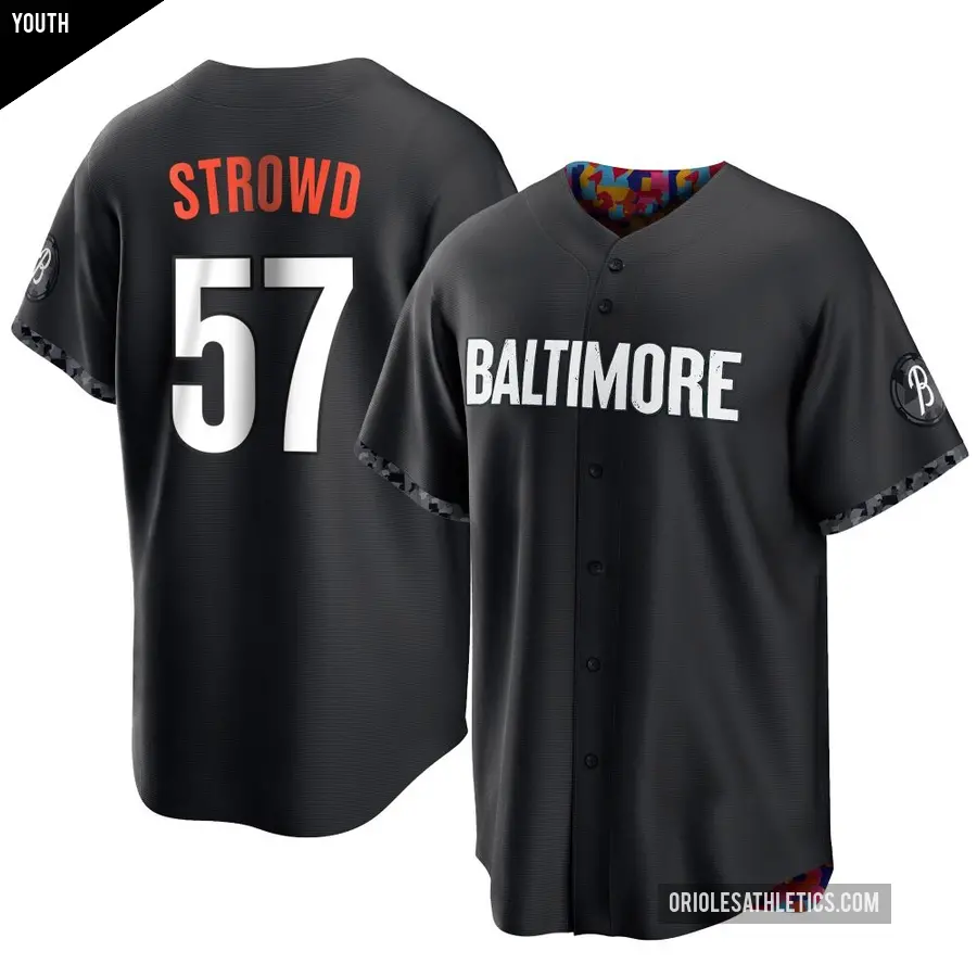 Youth Baltimore Orioles ＃57 Kade Strowd Replica Black 2023 City Connect Jersey