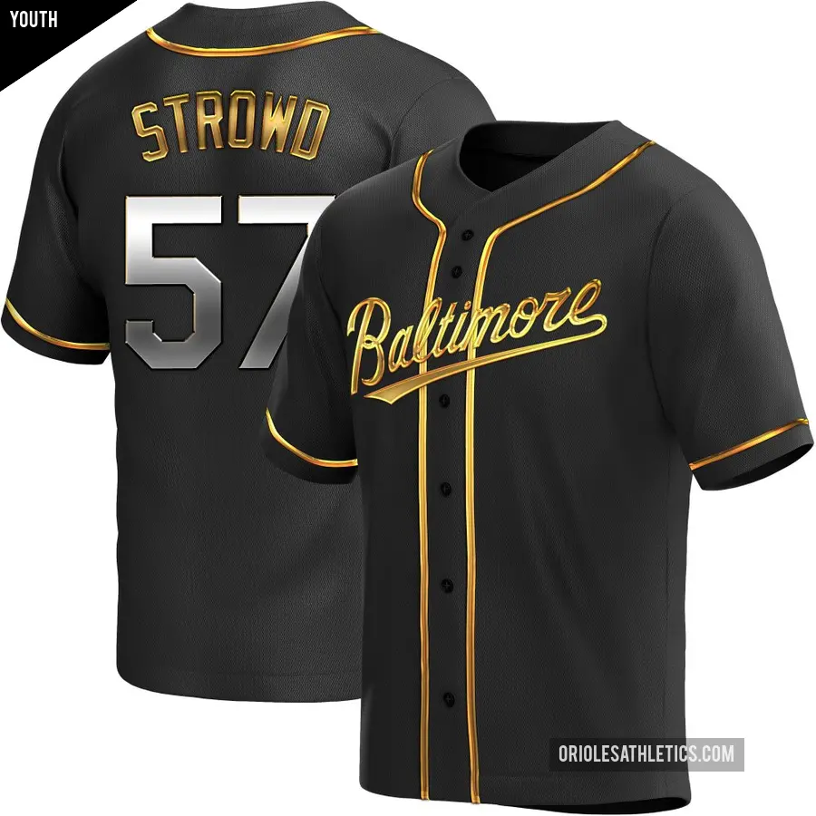 Youth Baltimore Orioles ＃57 Kade Strowd Replica Gold Black en Alternate Jersey