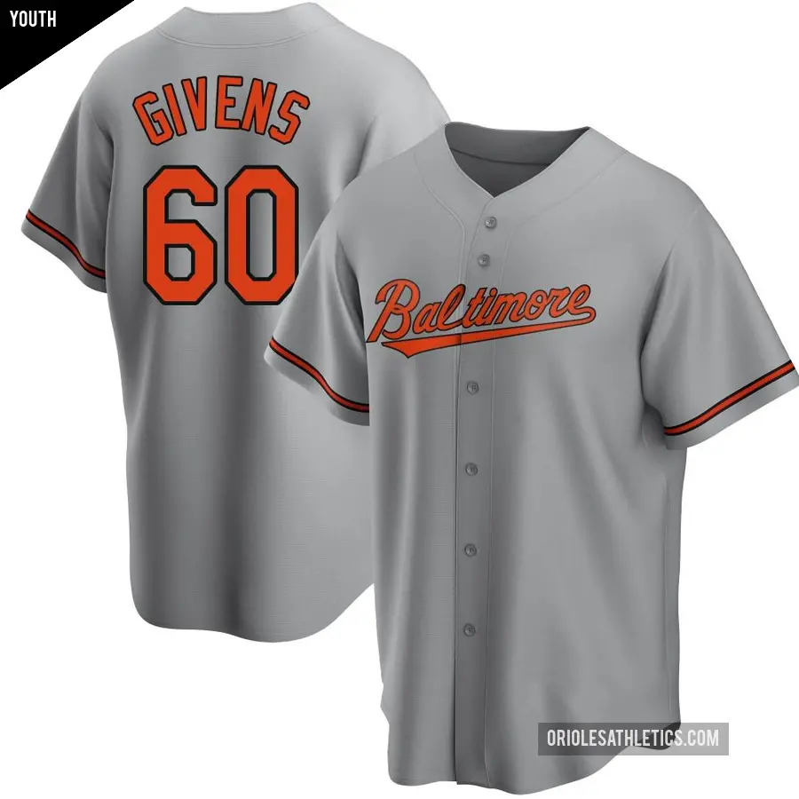 Youth Baltimore Orioles ＃60 Mychal Givens Replica Gray Road Jersey
