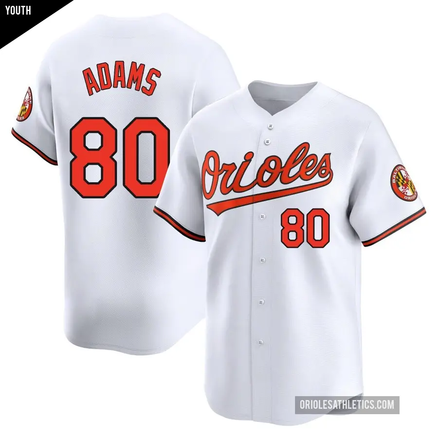 Youth Baltimore Orioles ＃80 Jordyn Adams Limited White Home Jersey