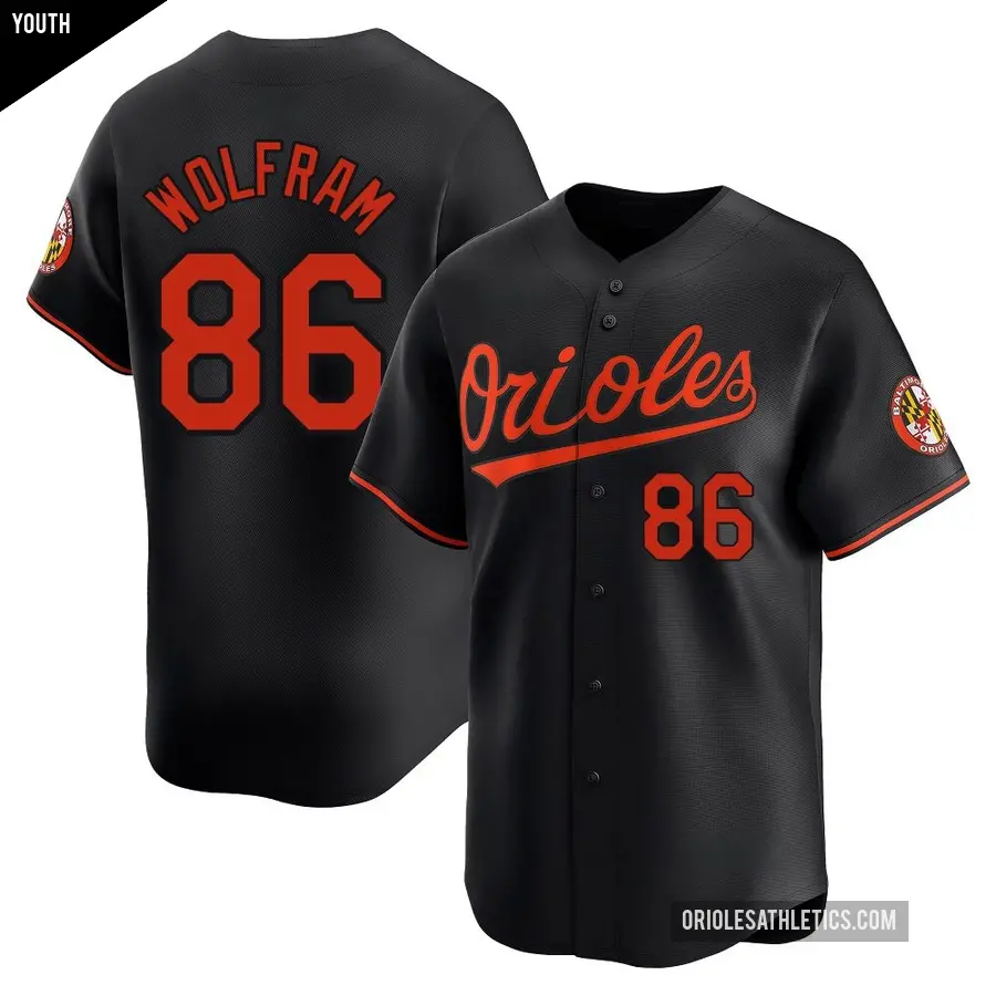 Youth Baltimore Orioles ＃86 Grant Wolfram Limited Black Alternate Jersey