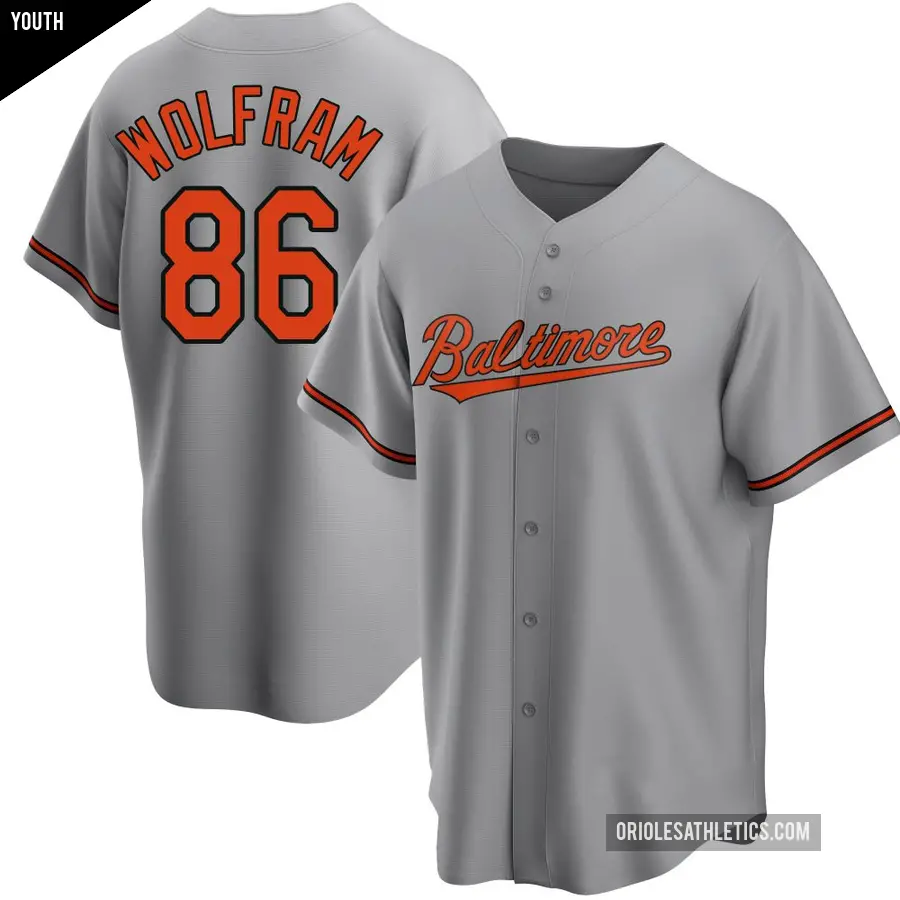 Youth Baltimore Orioles ＃86 Grant Wolfram Replica Gray Road Jersey