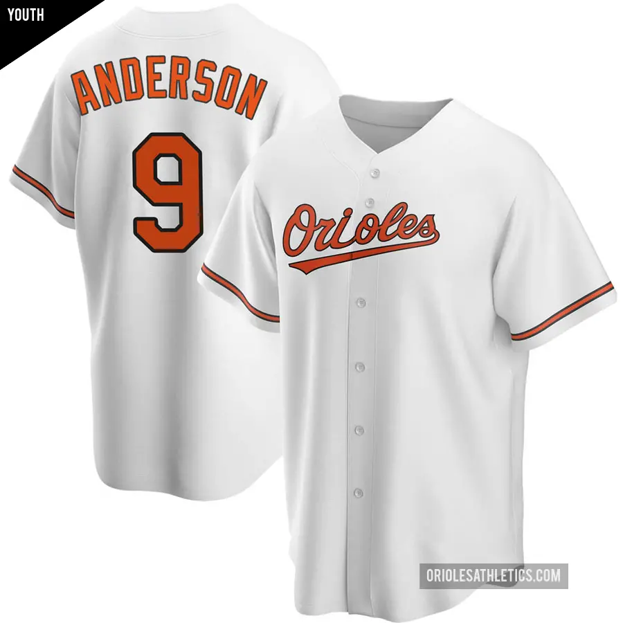 Youth Baltimore Orioles ＃9 Brady Anderson Replica White Home Jersey